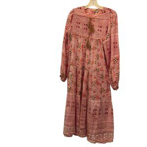 Matta Pink Bohemian Floral Midi Dress